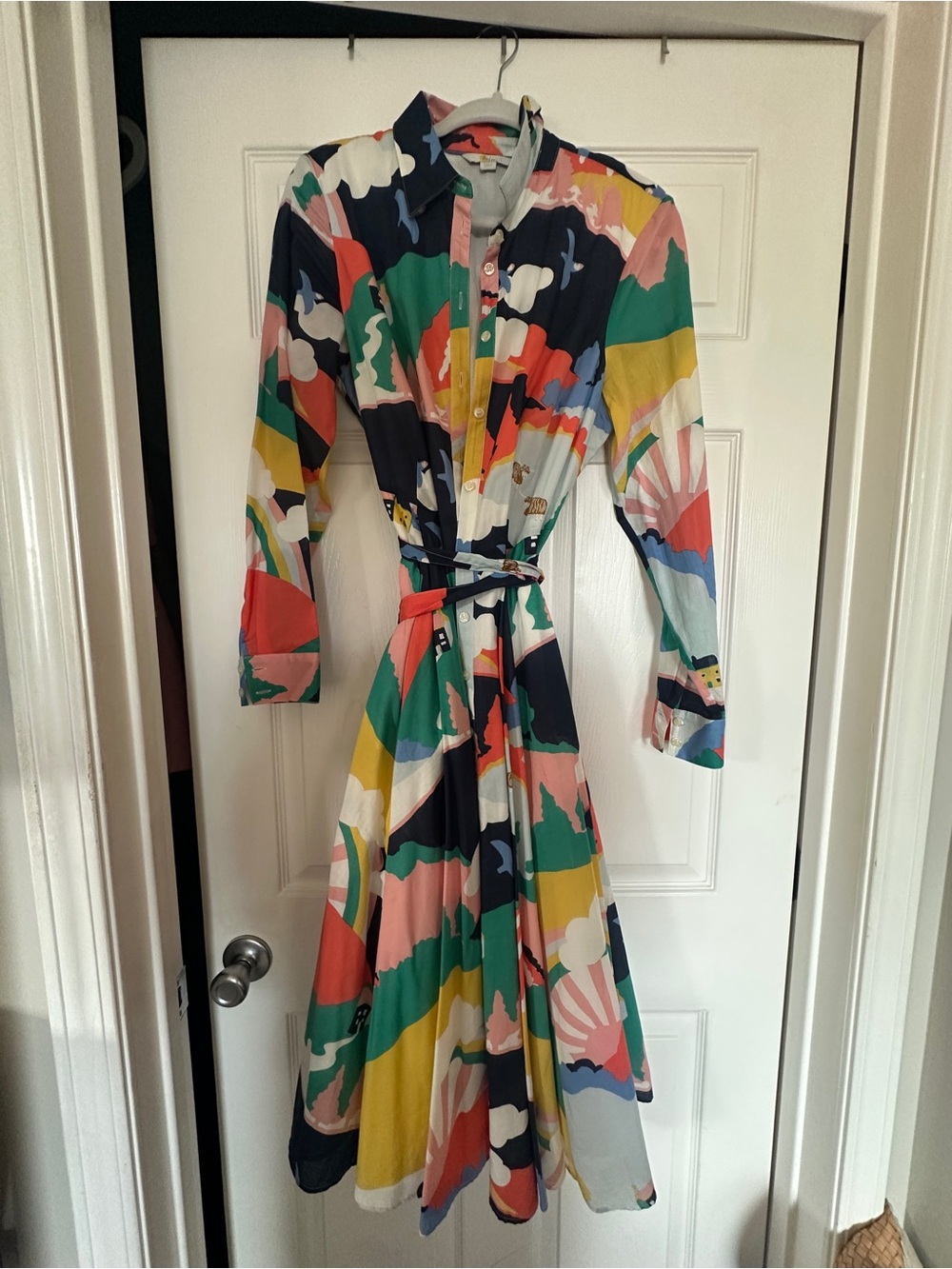 Boden Multicolor Abstract Print Long Sleeve Shirt Dress